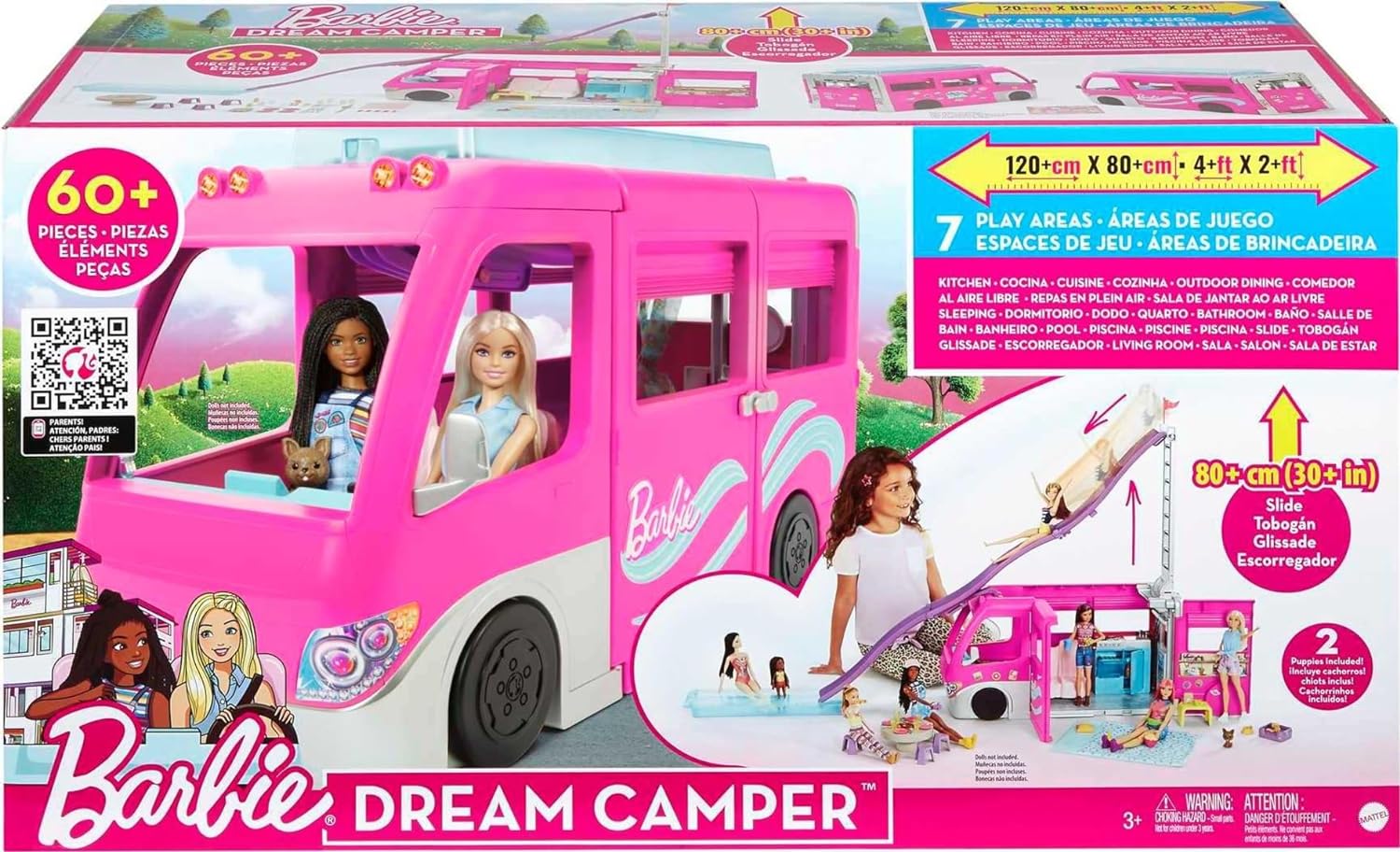 Playset, toy vehicle, comes with 60 accessories including furniture, swimming pool and 30-inch slide